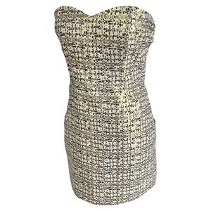 H&M Strapless Knee Length Shiny Cocktail Dress Exposed Zipper Front Pockets 12